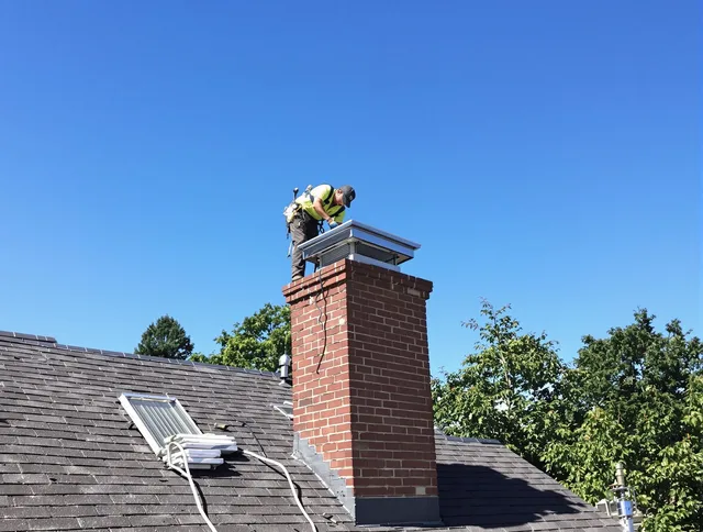 Garden Grove Chimney Sweep technician measuring a chimney cap in Garden Grove, CA