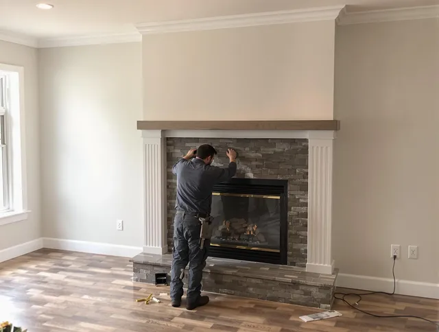 Garden Grove Chimney Sweep finishing a custom fireplace install in Garden Grove, CA